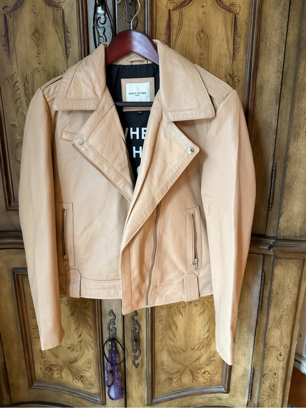 EACH OTHER Women's Tan Leather Moto Jacket
